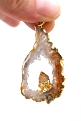 Agate geode slice pendants galvanized with Citrine