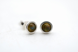 Labradorit Ohrstecker rund mit Silberrand