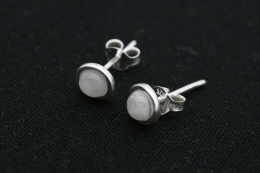 Regenbogen Mondstein Ohrstecker rund mit Silberrand