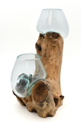 Decorative glass on coffee bush root with 2 glasses (Size XL)