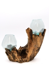 Decorative glass on coffee bush root with 2 glasses (Size XL)