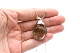 Smokey Quartz Tumbled Stone Galvanized Pendant