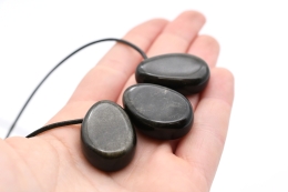 Obsidian gold Trommelstein flach gebohrt 3-er Set