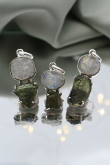 Moldavite 2er pendant 925 silver