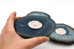 Achat Scheiben Teelichthalter Teal