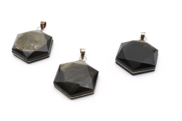 Obsidian Gold Hexagon Pendant