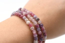 Lepidolite with Tourmaline Cube Bracelet faceted 4 mm