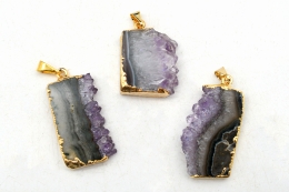 Amethyst Scheibe Anh�nger galvanisiert goldfarben