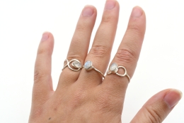 Moon stone white silver ring