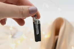 Black Tourmaline With Selenite Pendant (galvanized)