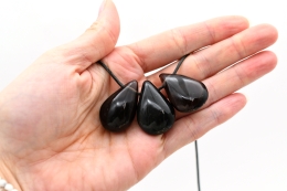 Obsidian drop shape drilled 3 pcs set