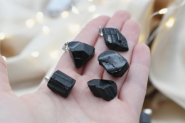 Black tourmaline tumbled stone rough polished pendant