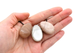 Moon Stone multi tumbled stones flat drilled 3 pieces