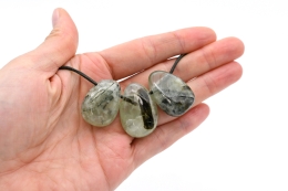 Prehnite tumbled stones flat drilled 3 pieces