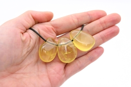 Lemonquarz Trommelsteine flach gebohrt 3-er Set