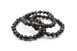 Obsidian silver bead bracelet 8 mm