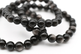 Obsidian silver bead bracelet 8 mm