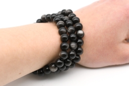 Obsidian silver bead bracelet 8 mm
