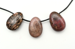 Rhodonite tumbled stones flat drilled 5 pcs Set