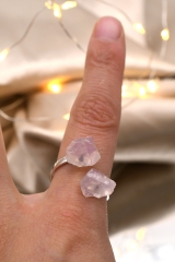 Rose quartz rough stone ring 925 silver
