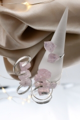 Rose quartz rough stone ring 925 silver