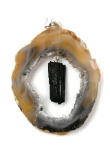 Agate geode slice pendants with tourmaline 925er Silber