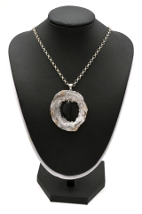 Agate geode slice pendants with tourmaline 925er Silber