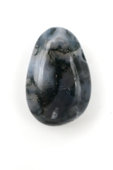 Moos Achat Trommelstein flach gebohrt 3-er Set