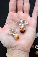 Clear quartz and citrine pendant galvanized
