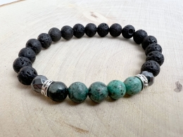 Lava with Emerald Bead Bracelet 10 pcs Set