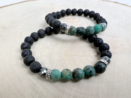 Lava with Emerald Bead Bracelet 10 pcs Set