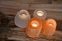 Selenit Teelichthalter Zylinder orange