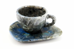 Mineralien Tasse mit Unterteller poliert