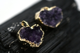 Amethyst Heart Pendant Gold or Silver Galvanized