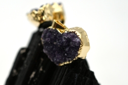 Amethyst Heart Pendant Gold or Silver Galvanized