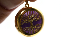 Lebensbaum Anh�nger mit verschiedenen Mineralien goldfarben galvanisiert