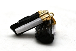 Black Tourmaline With Selenite Pendant (galvanized)