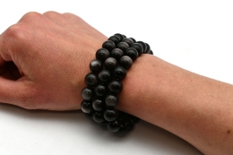 Obsidian Silver Bead Bracelet 10 mm