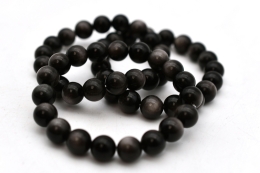 Obsidian Silver Bead Bracelet 10 mm