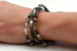 Black Tourmaline in Quartz Bead Bracelet faceted 4 mm