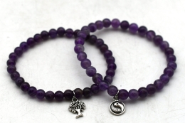 Amethyst Bead Bracelet With Charm 6 mm
