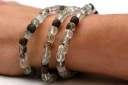 Phantom Quartz (Green Ghost) Cube Bracelet faceted 6 mm