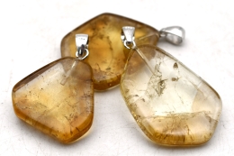 Citrine Tumbled / Disc Stone Pendant with Pin & Eyelet Sterling Silver
