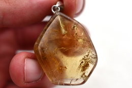 Citrine Tumbled / Disc Stone Pendant with Pin & Eyelet Sterling Silver