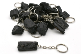 25 Keychains Black Tourmaline Rough Stone